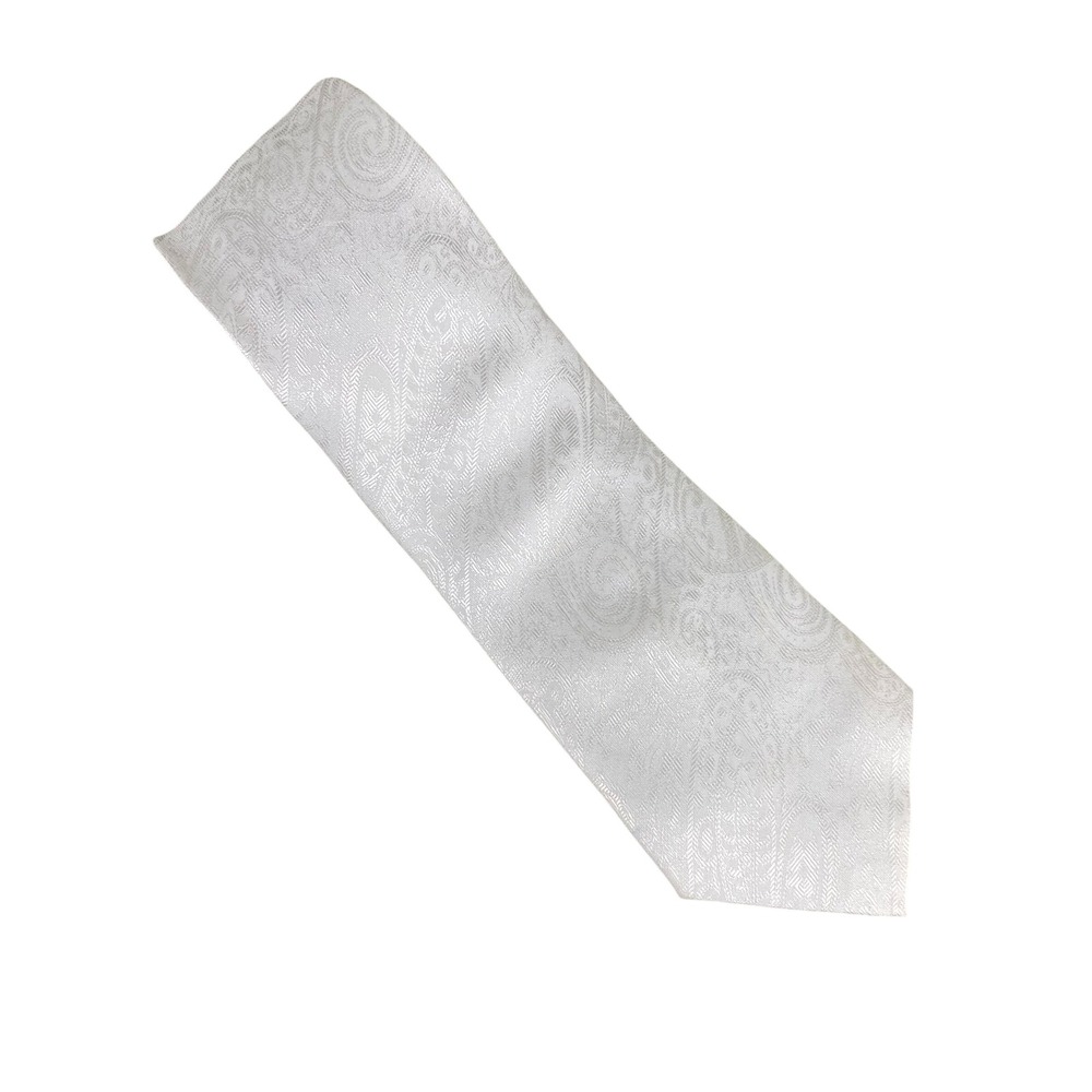 VTG Mens Necktie White Jacquard Paisley Formal Wedding Tie The Washable One 59x4